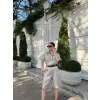 Kadın Yakalı Gömlek Kemerli Şortlu Takım - Gri