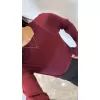 Bisiklet Yaka Uzun Kollu Crop - Bordo