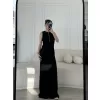 Kalın Fitilli Uzun Triko Elbise - Siyah
