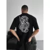 Baskılı Oversize Bisiklet Yaka T-shirt - Siyah