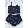 Yıldız Desenli Lacivert Şortlu Pijama Takımı