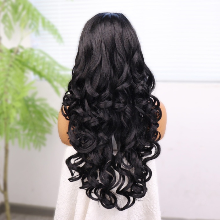 Siyah Bebek Saçlı Fiber Sentetik Yoğun Dalgalı Tül Peruk