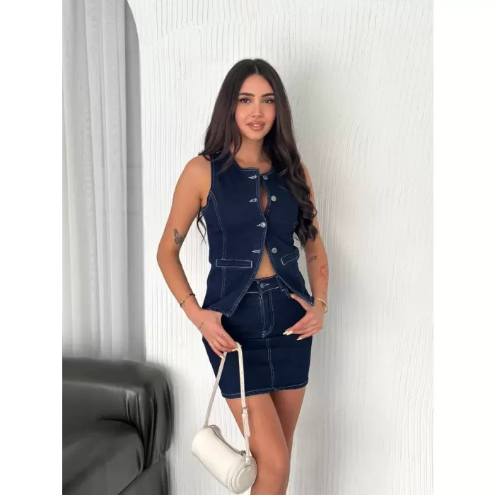 Kot Jeans Etekli ikili Takım - Lacivert