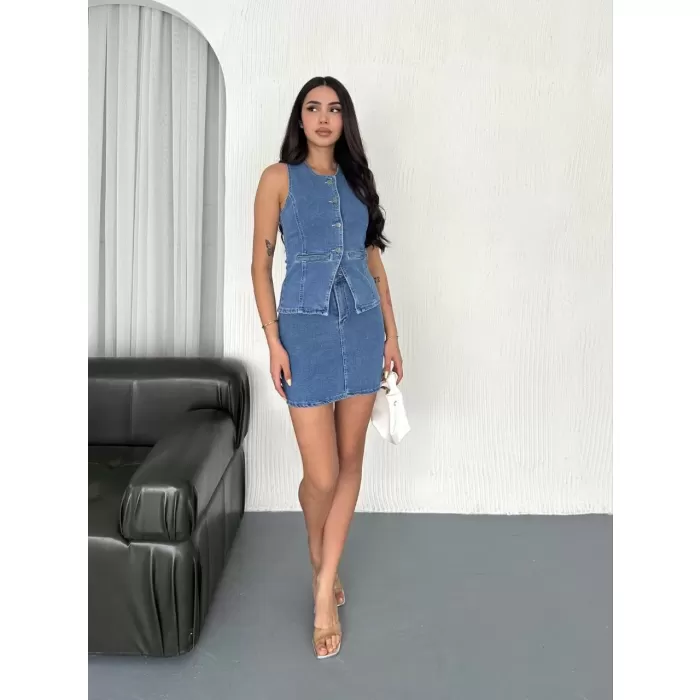 Kot Jeans Etekli ikili Takım - Mavi