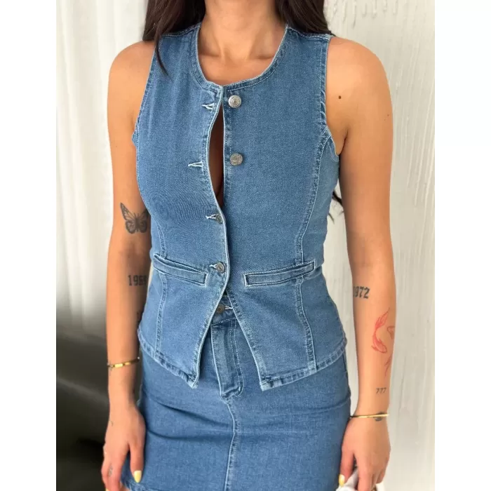 Kot Jeans Etekli ikili Takım - Mavi