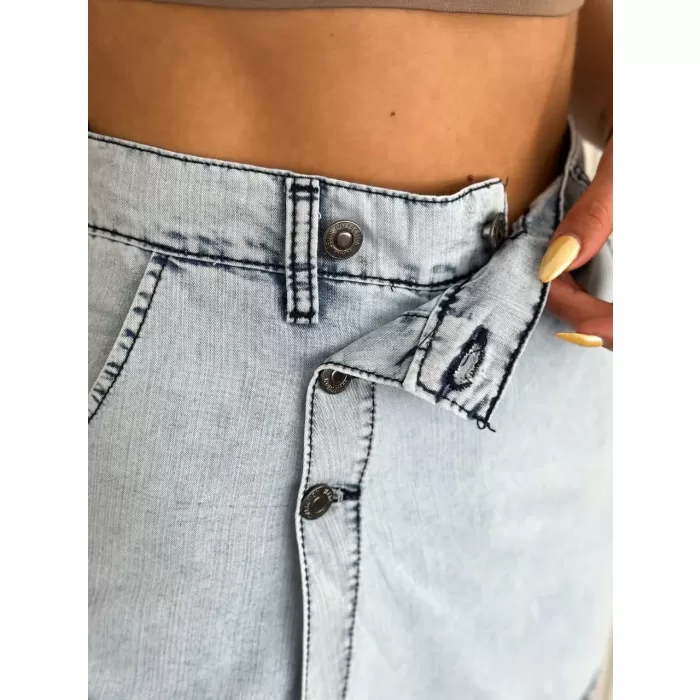 Kot Jeans Kesimetrik Kesim Cepli Şortlu Etek - Gri