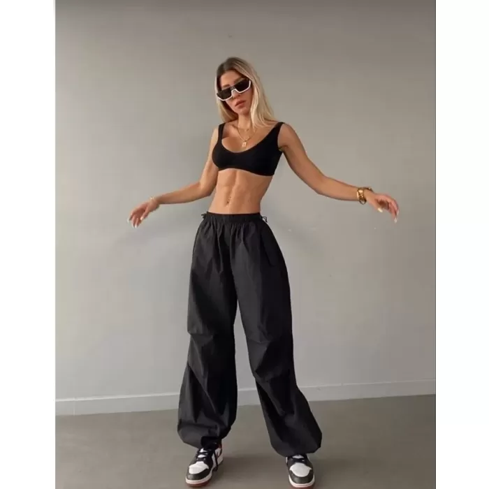 Kadın Cepli Paraşut Pantalon - Siyah