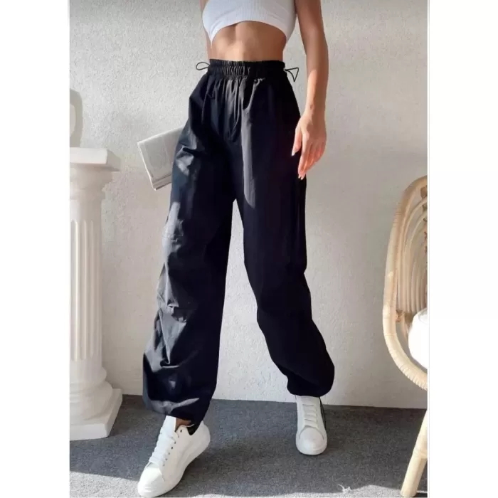 Kadın Cepli Paraşut Pantalon - Siyah