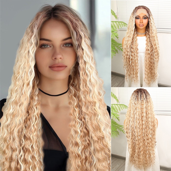 Afro Dalga Rus Kumralı Balköpüğü Ombreli Platin Işıltılı Fiber Sentetik Tül Peruk