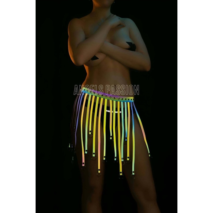 Karanlıkta Renkli Parlayan Püsküllü Harness Etek - APFT579