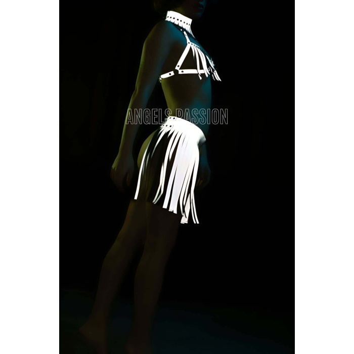 Karanlıkta Parlayan Püsküllü Etekli Seksi Harness Takım - APFT482