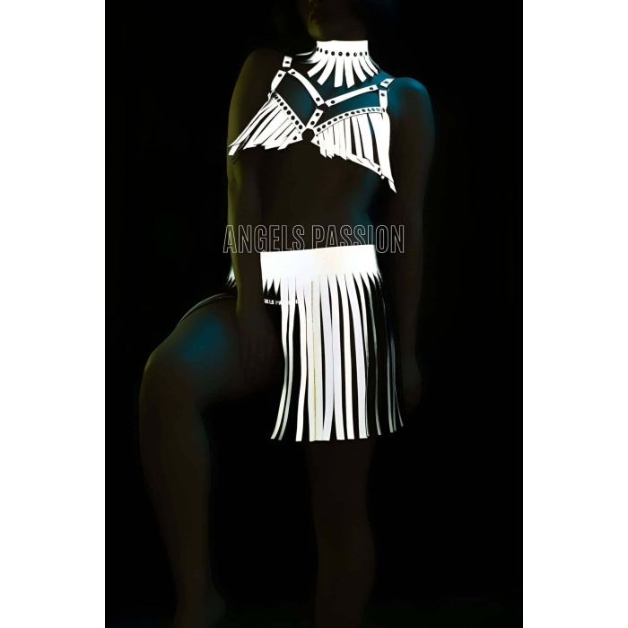 Karanlıkta Parlayan Püsküllü Etekli Seksi Harness Takım - APFT482