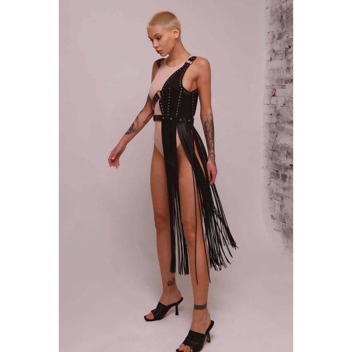 Püsküllü Deri Ceket Harness, Püsküllü Seksi Deri Harness - APFT1014