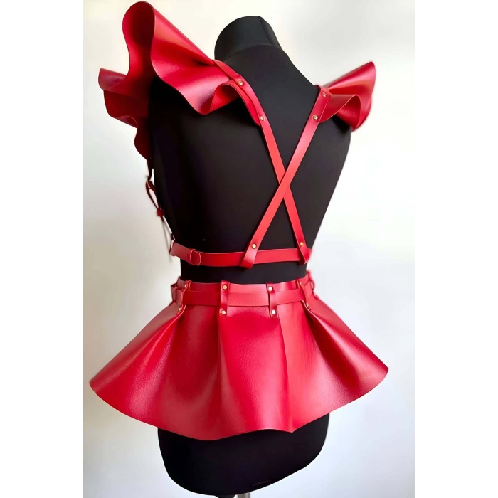 Deri Elbise Harness, Şık Mini Deri Elbise, Prenses Deri Elbise - APFT1001