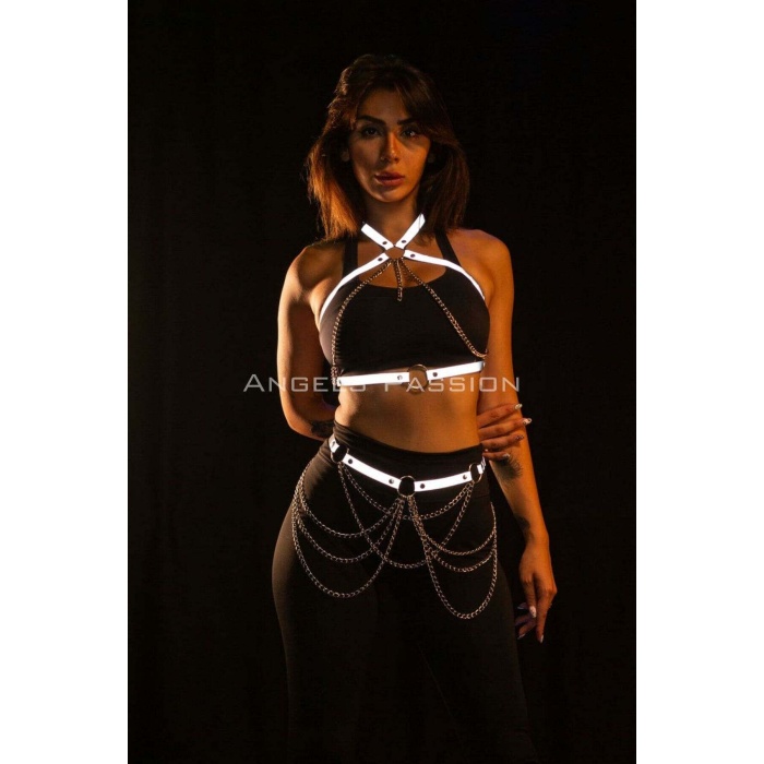 Karanlıkta Yansıyan Reflektörlü Zincirli Harness Takım, Dancewear, Partywear - APFT1365