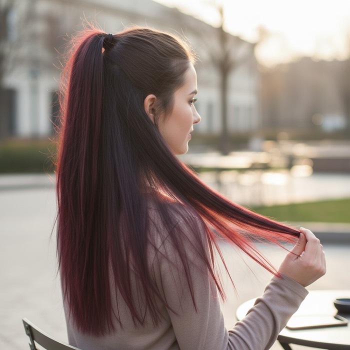 Fiber Sentetik Düz 8 Parça Çıt Çıt - Koyu Kızıl