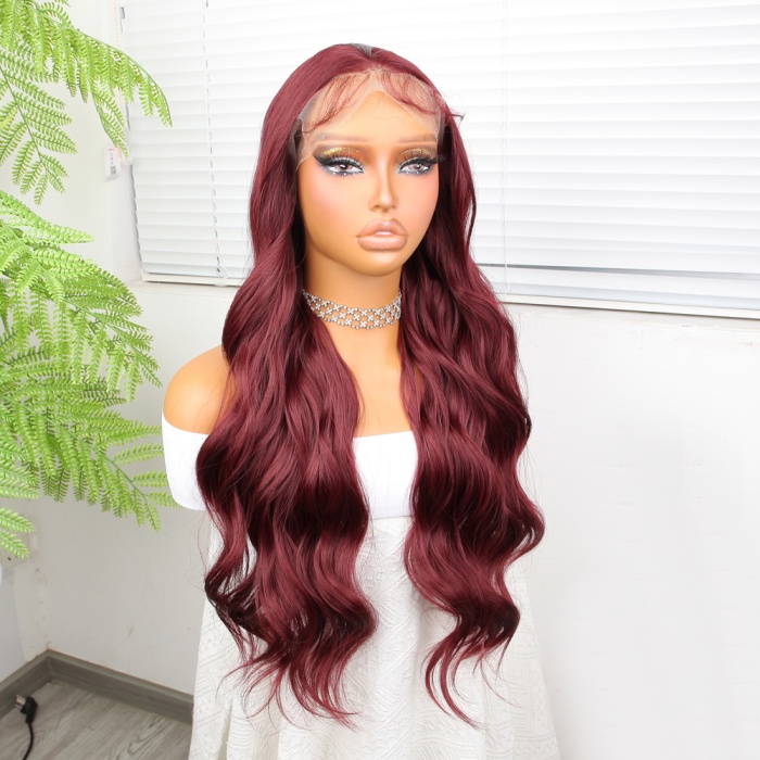 Kızıl Kahve Fiber Sentetik Geniş Dalgalı Tül Peruk