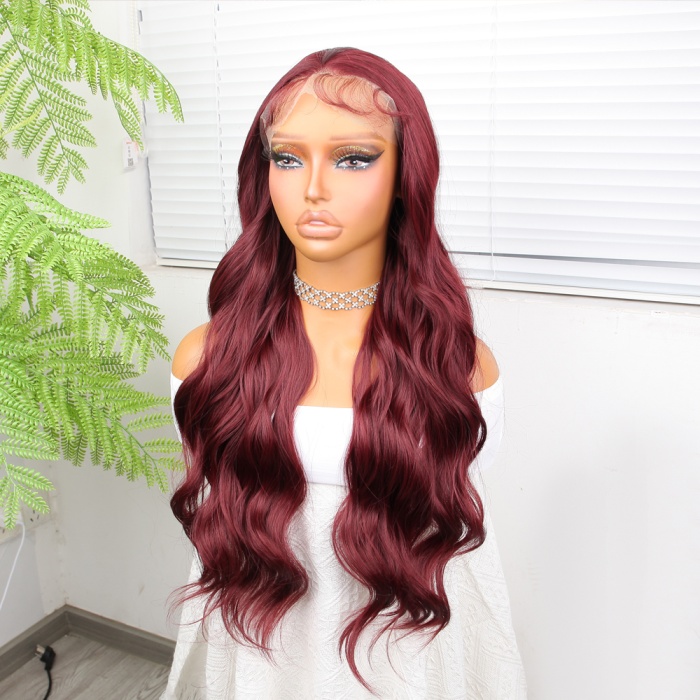 Kızıl Kahve Fiber Sentetik Geniş Dalgalı Tül Peruk