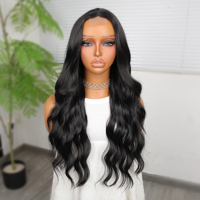 Koyu Siyah Su Dalgalı Fiber Sentetik Tül Peruk