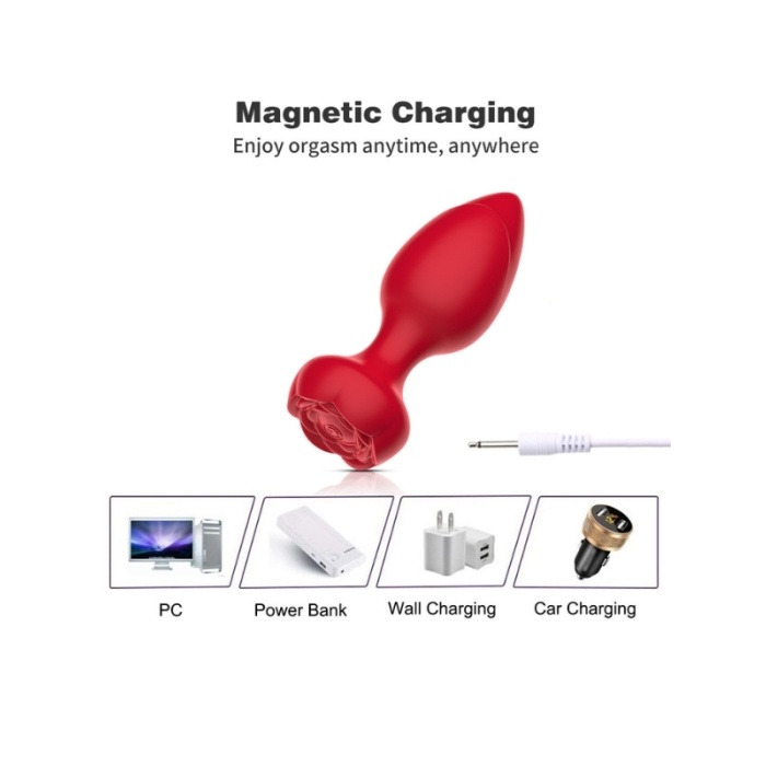 Censan Telefon Kontrollü Full Covered Rubber Rose Anal Plug – Siyah