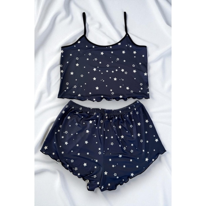 Yıldız Desenli Lacivert Şortlu Pijama Takımı