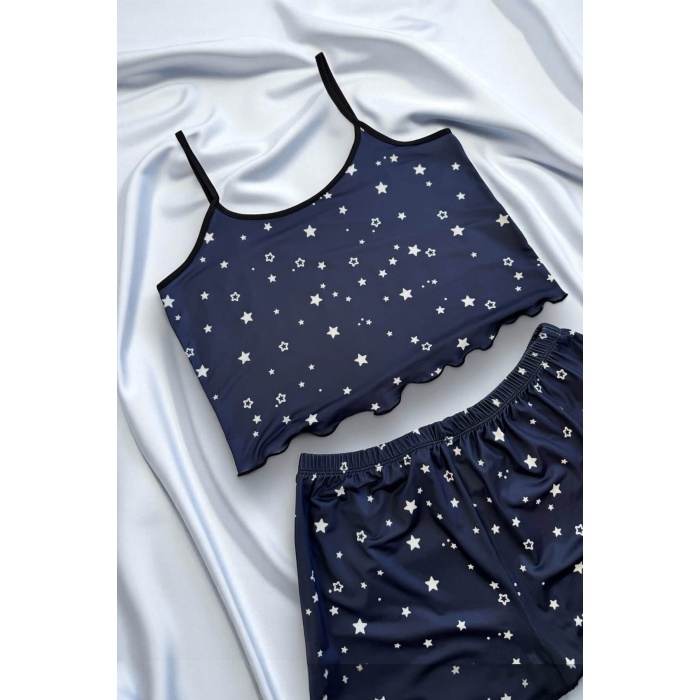 Yıldız Desenli Lacivert Şortlu Pijama Takımı