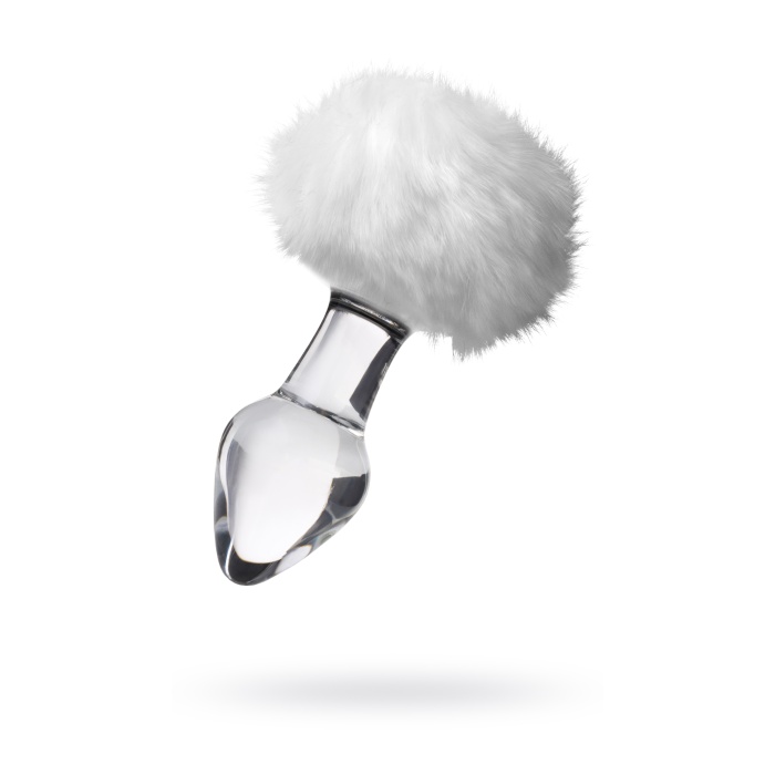 Sexus Glass anal kılıf, beyaz at kuyruğu, cam, transparan, 14 cm, Ø 4 cm