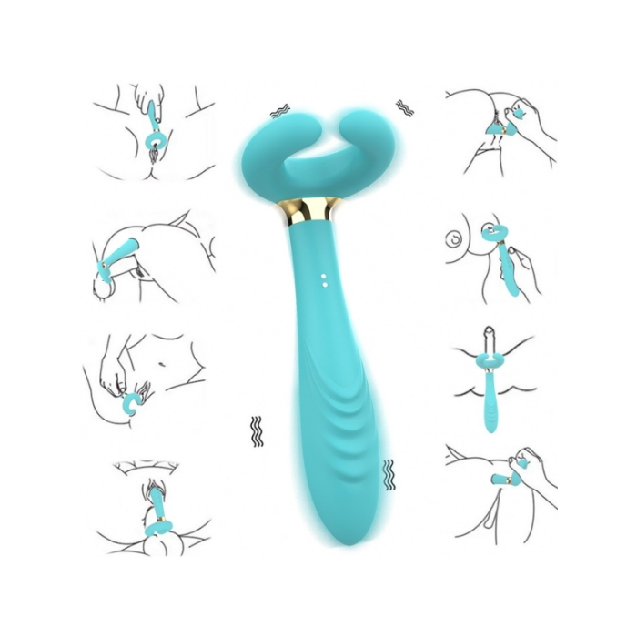 Censan Çiftler için Klitoris Vibratörü – 3 Motorlu Çok Fonksiyonlu Konsolador ve Penis Masajörü (Mavi)