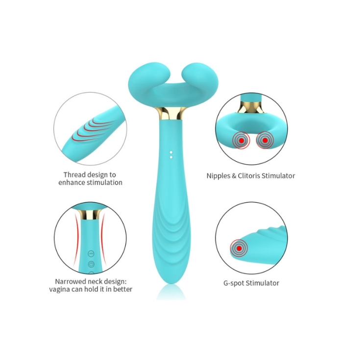 Censan Çiftler için Klitoris Vibratörü – 3 Motorlu Çok Fonksiyonlu Konsolador ve Penis Masajörü (Mavi)
