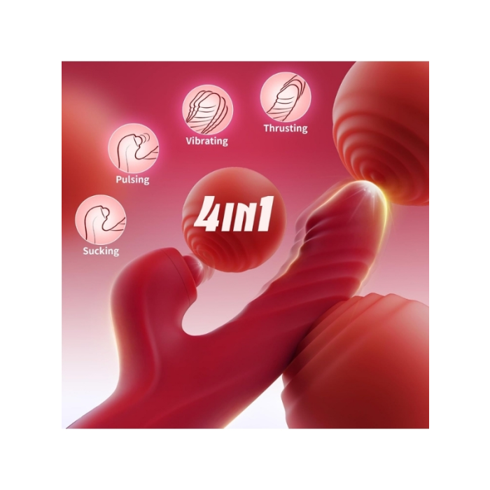 Censan 4in1 – Kırmızı Zarafet, Dört Fonksiyon Bir Arada Telefon Aplikasyonlu Modern Vibratör