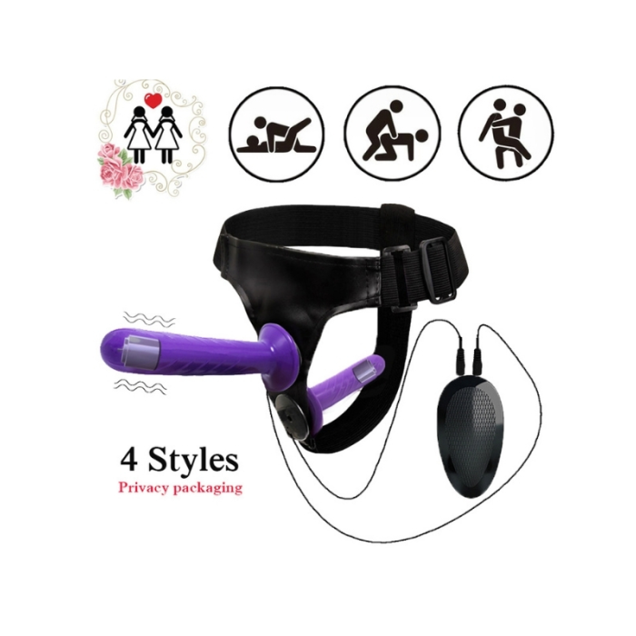 Censan Mor Double Dong Titreşimli Belden Bağlamalı Çift Taraflı Bisex Dildo Vibratör