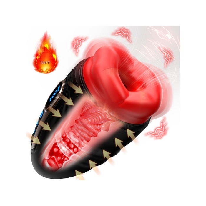 Censan Şarjlı Isıtmalı ve Titreşimli Silikon Dudak Girişli Otomatik Oral Mastürbatör