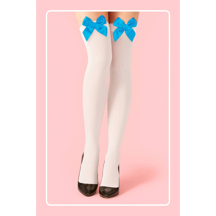 Mavi Fiyonklu Beyaz Jartiyer Çorabı TM1381