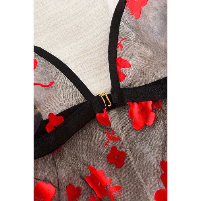 Çiçek Desenli Siyah Transparan Gecelik TM1319