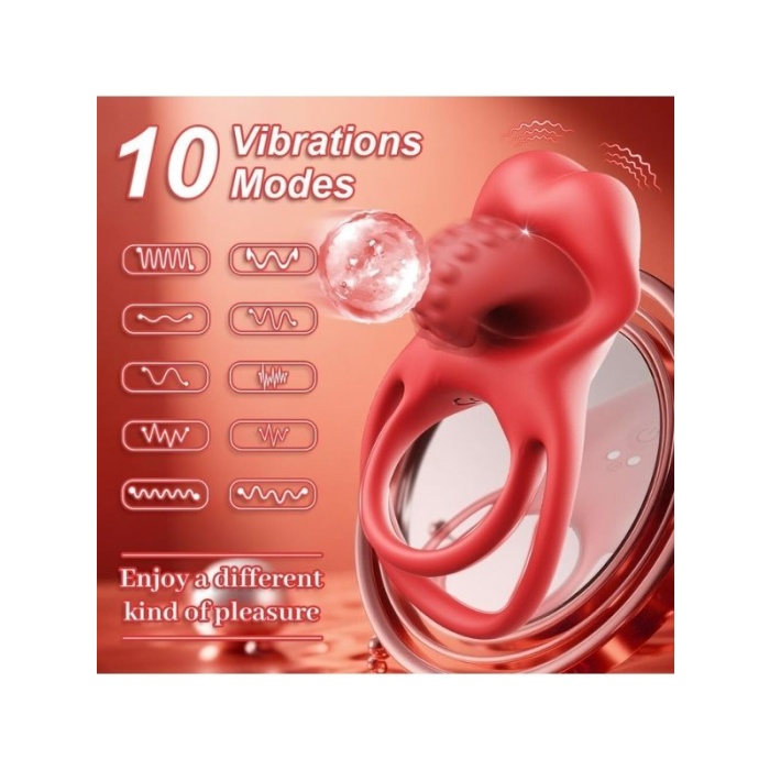 Censan G-Noktası Uyarımlı Dilli Titreşimli Penis Halkası – Çift Yönlü Zevk