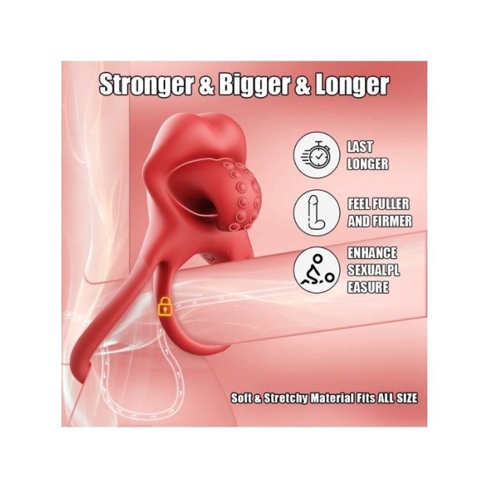 Censan G-Noktası Uyarımlı Dilli Titreşimli Penis Halkası – Çift Yönlü Zevk