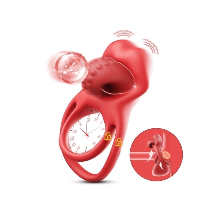 Censan G-Noktası Uyarımlı Dilli Titreşimli Penis Halkası – Çift Yönlü Zevk