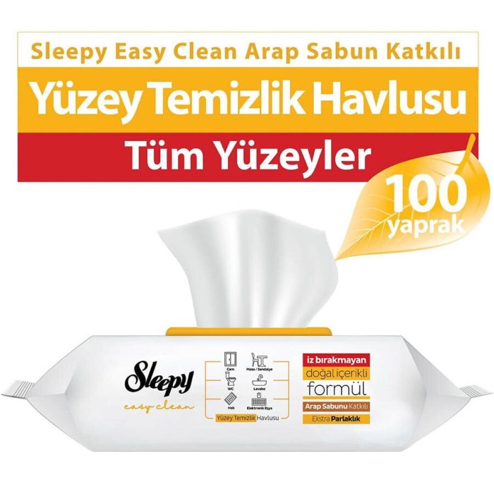 Sleepy Easy Clean Arap Sabunu Katkılı Yüzey Temizlik Havlusu 100 Yaprak