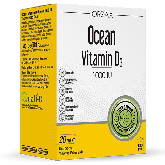 Orzax Ocean Vitamin D3 1000 IU Sprey 20ml