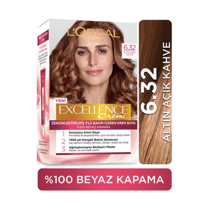 Loreal Paris Excellence Creme - Krem Saç Boyası No: 6.32 Altın Açık Kahve