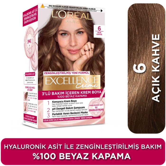 Loreal Paris Excellence Creme - Krem Saç Boyası No: 6 Açık Kahve