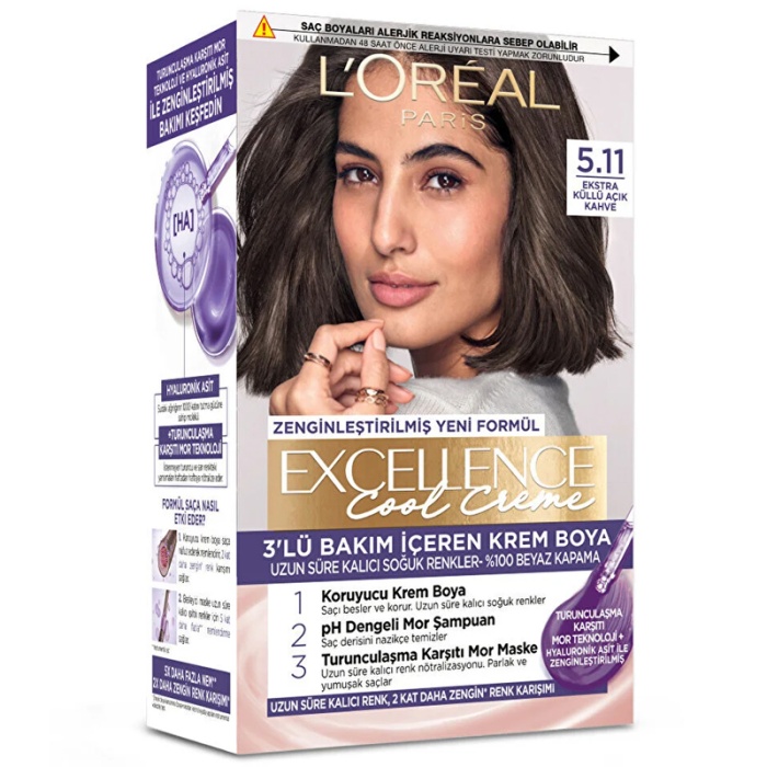 Loreal Paris Excellence Cool Creme - Krem Saç Boyası No: 5.11 Ekstra Küllü Açık Kahve