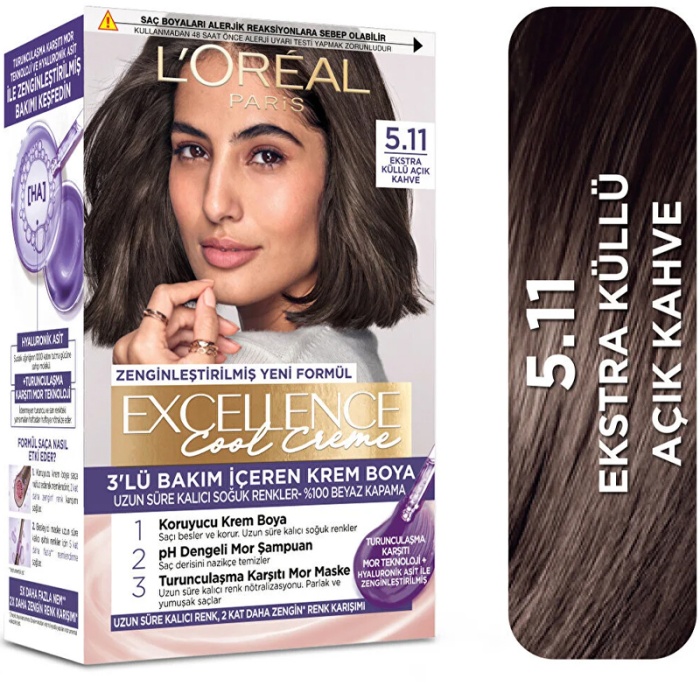 Loreal Paris Excellence Cool Creme - Krem Saç Boyası No: 5.11 Ekstra Küllü Açık Kahve