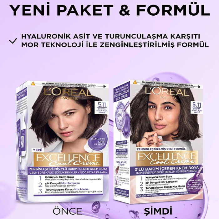 Loreal Paris Excellence Cool Creme - Krem Saç Boyası No: 5.11 Ekstra Küllü Açık Kahve