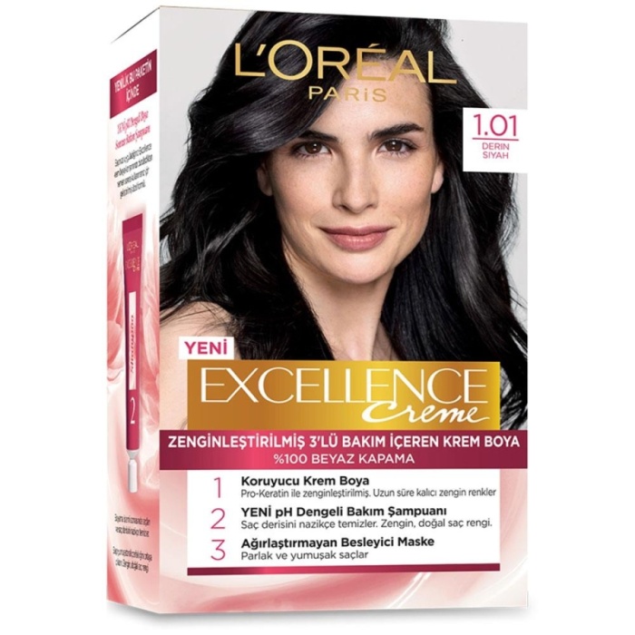 Loreal Paris Excellence Creme Saç Boyası 1-01 Derin Siyah