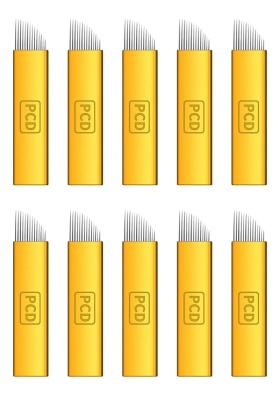 P.c.d Microblading Kalıcı Makyaj Iğnesi 14 Pin Sarı 10 Adet Kaş Dövme Iğne Mikroblading Iğnesi