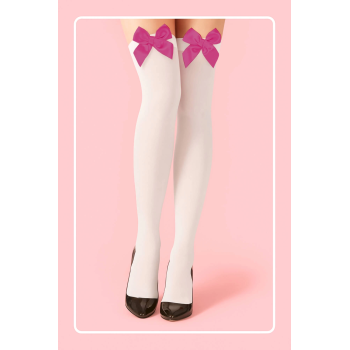 Fuşya Fiyonklu Beyaz Jartiyer Çorabı TM1379