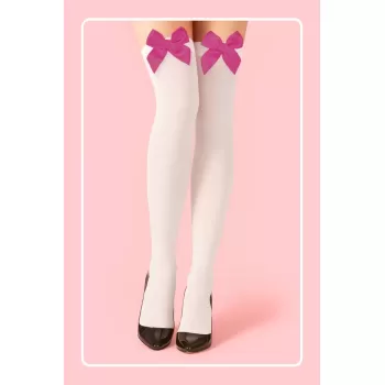 Fuşya Fiyonklu Beyaz Jartiyer Çorabı TM1379