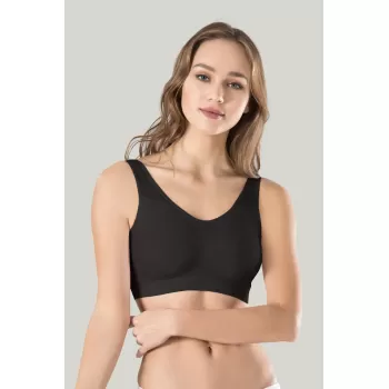 Kadın Siyah Kalın Askılı Çıkarılabilir Pedli Örme Seamless Dikişsiz Basic Büstiyer