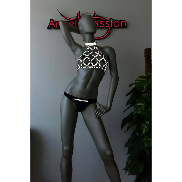 File Görünümlü Seksi Göğüs Üzeri Reflektörlü Harness - Karanlıkta Parlar - APFT443
